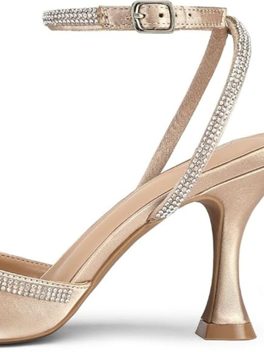 Women's Rhinestone Bow Pumps Wedding Dress Shoes Pointed Toe Ankle Strap Kitten - Picture 4 of 5